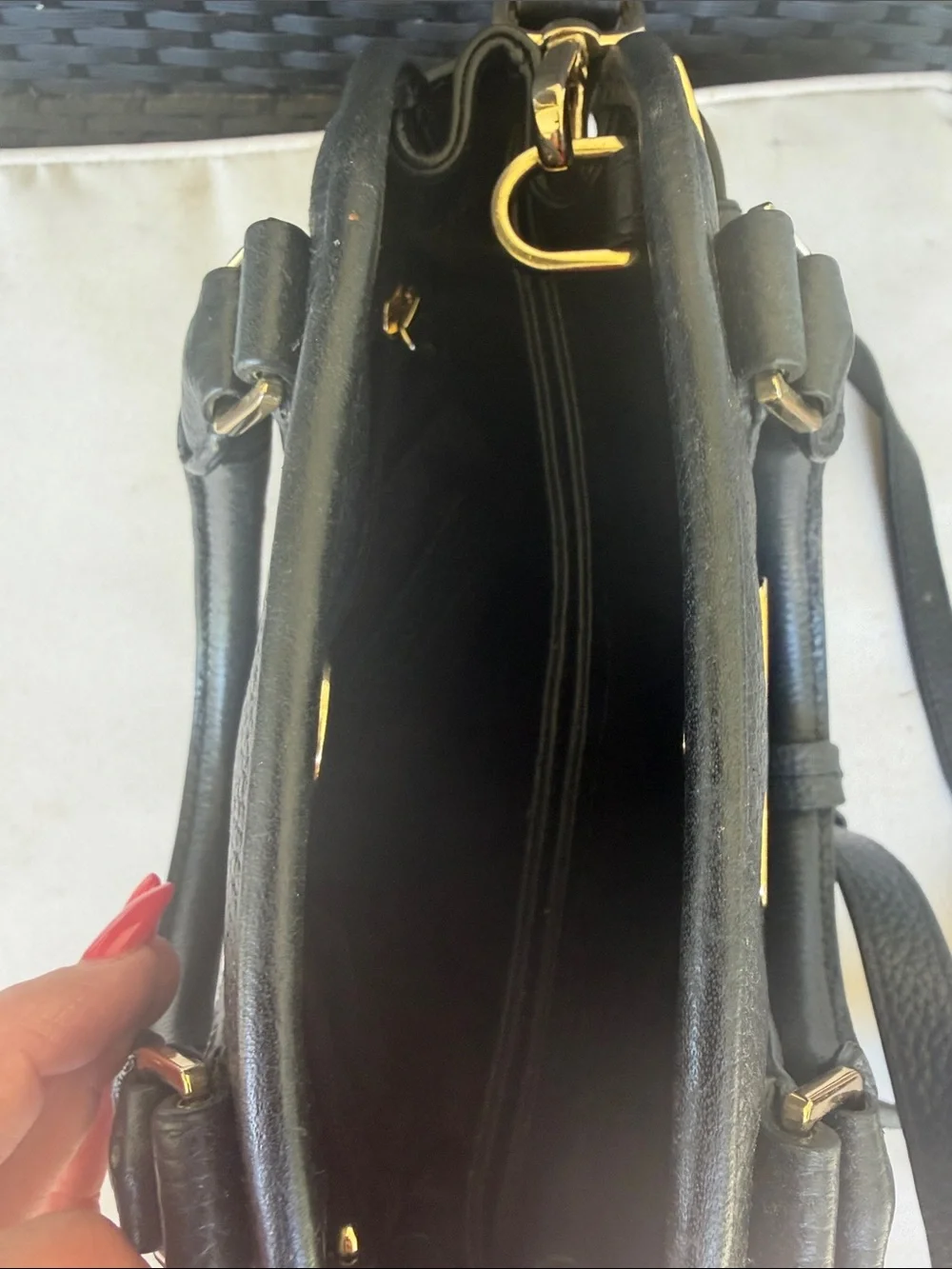 Michael Kors Black Pebbled Leather Dome Satchel with Gold Hardware